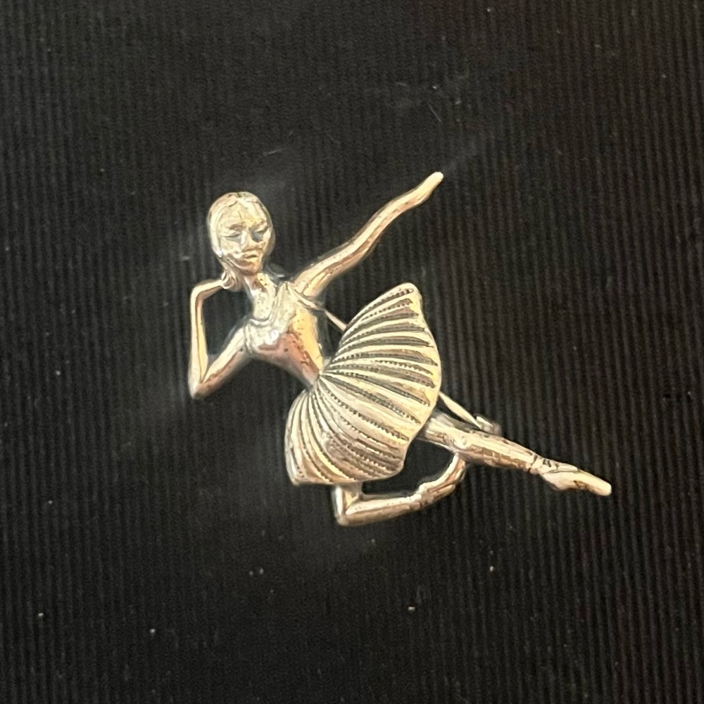 Vintage Sterling Silver Ballerina Dancer Brooch, 1.5"